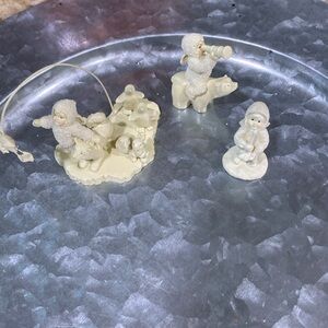 Vintage 90s Dept 56 Snowbabies Miniatures Pewter 2 Pc Bundle In Box